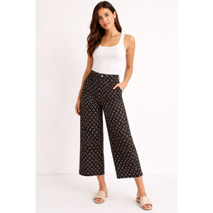 Anthro Maeve The Colette Wide-Leg Crop Pants Black Print Size 25